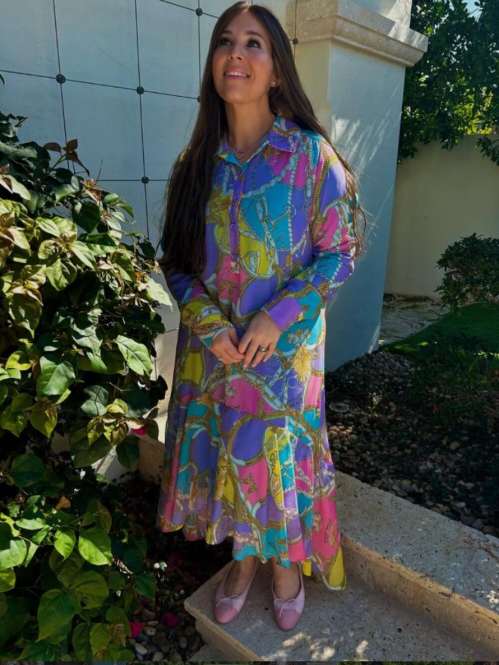 D_Rama NYC Spring Bright Pastels Multicolor Long Sleeve Drop Waist Shirtdress